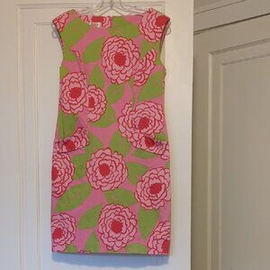 Talbots 1960s Style Shift Dress Floral Pink Lily Pulitzer Style Sleeveless Mini